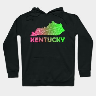 Colorful mandala art map of Kentucky with text in pink and green Hoodie